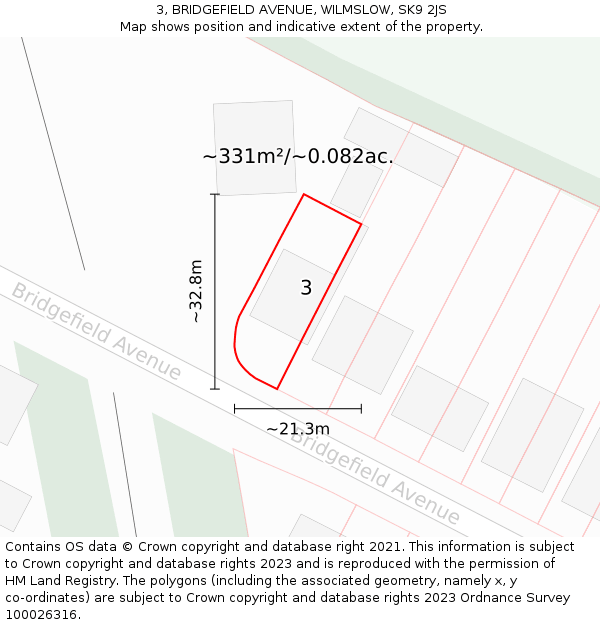 3, BRIDGEFIELD AVENUE, WILMSLOW, SK9 2JS: Plot and title map