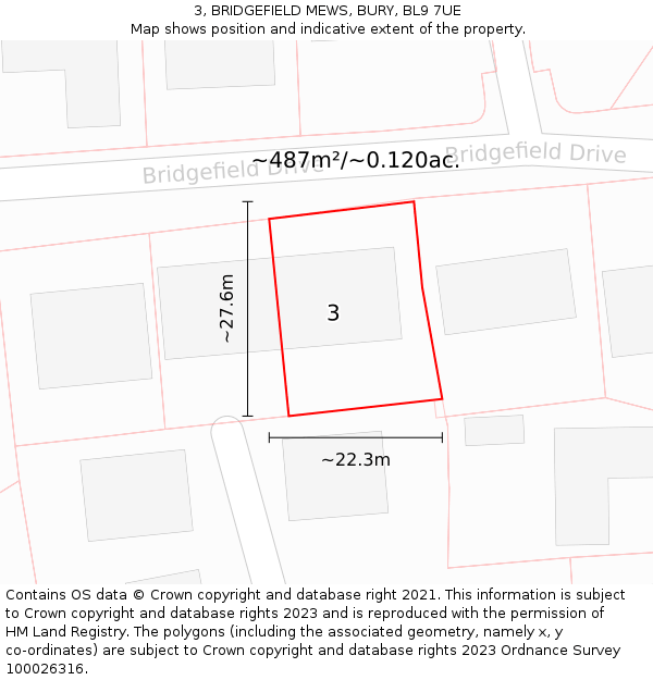 3, BRIDGEFIELD MEWS, BURY, BL9 7UE: Plot and title map