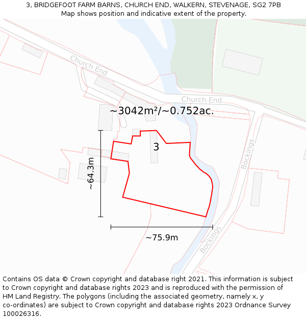 3, BRIDGEFOOT FARM BARNS, CHURCH END, WALKERN, STEVENAGE, SG2 7PB: Plot and title map