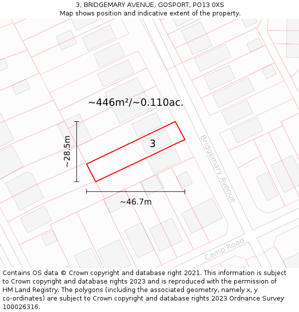 3, BRIDGEMARY AVENUE, GOSPORT, PO13 0XS: Plot and title map