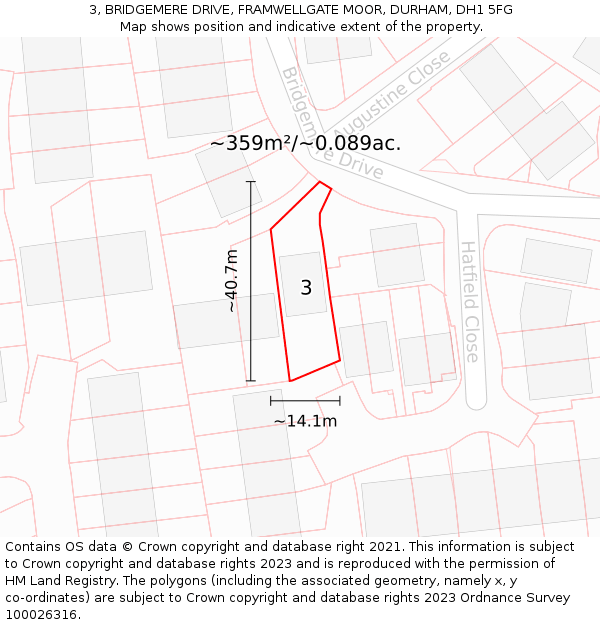 3, BRIDGEMERE DRIVE, FRAMWELLGATE MOOR, DURHAM, DH1 5FG: Plot and title map