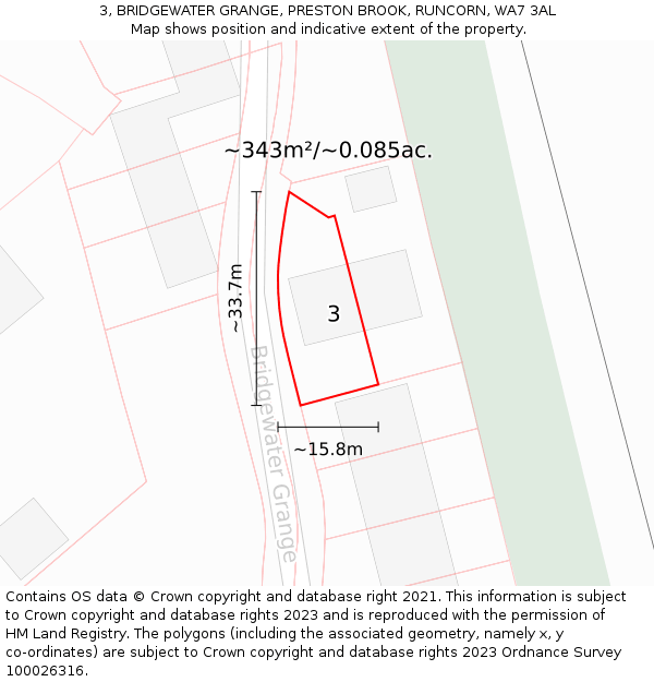 3, BRIDGEWATER GRANGE, PRESTON BROOK, RUNCORN, WA7 3AL: Plot and title map