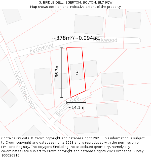 3, BRIDLE DELL, EGERTON, BOLTON, BL7 9QW: Plot and title map