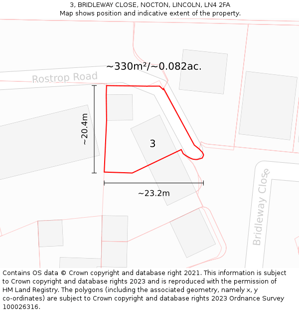 3, BRIDLEWAY CLOSE, NOCTON, LINCOLN, LN4 2FA: Plot and title map