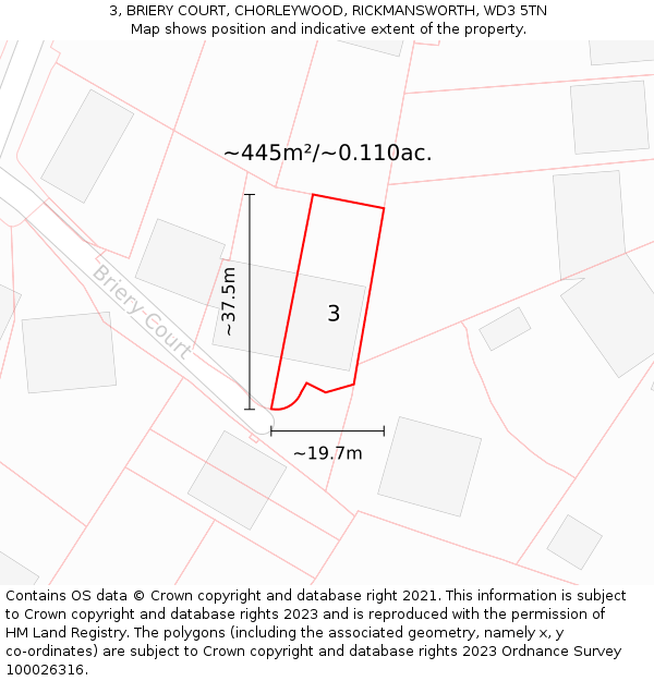 3, BRIERY COURT, CHORLEYWOOD, RICKMANSWORTH, WD3 5TN: Plot and title map