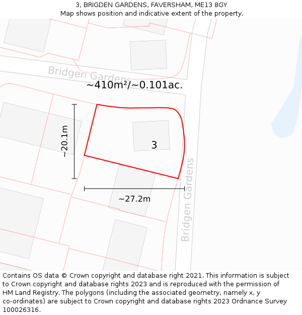 3, BRIGDEN GARDENS, FAVERSHAM, ME13 8GY: Plot and title map