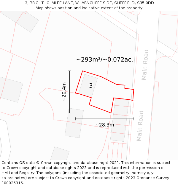 3, BRIGHTHOLMLEE LANE, WHARNCLIFFE SIDE, SHEFFIELD, S35 0DD: Plot and title map