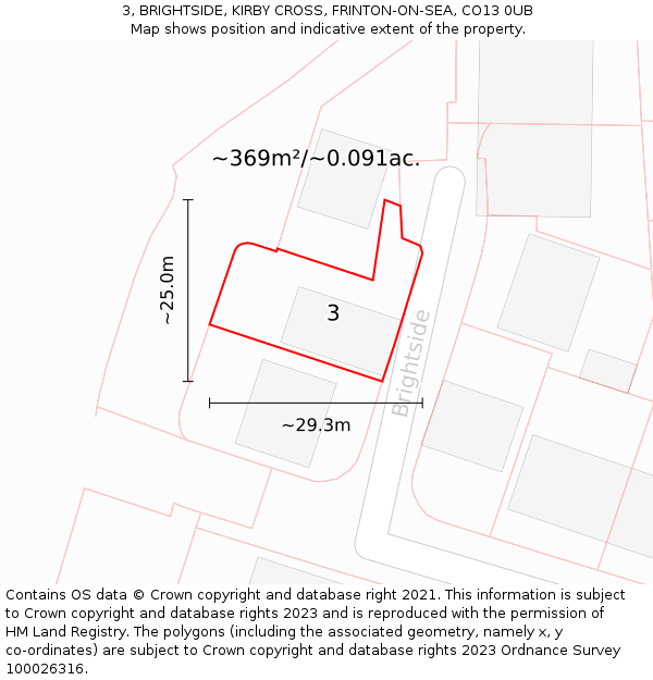 3, BRIGHTSIDE, KIRBY CROSS, FRINTON-ON-SEA, CO13 0UB: Plot and title map