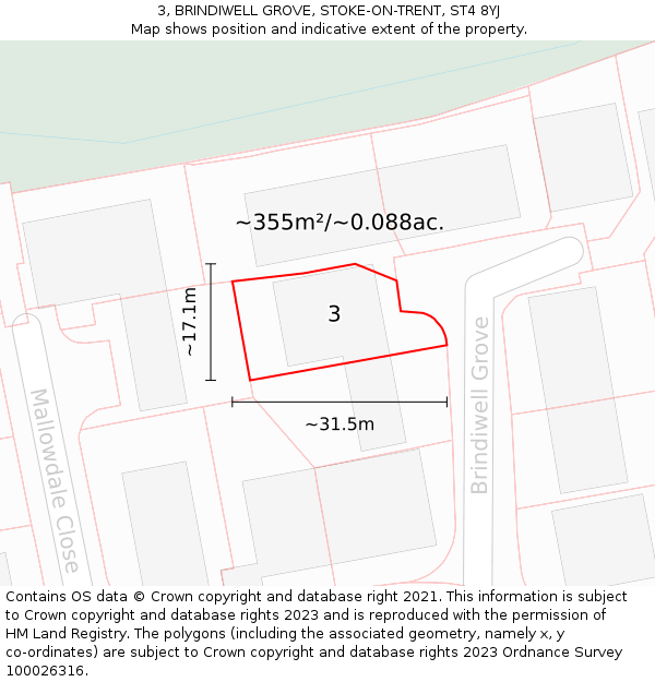 3, BRINDIWELL GROVE, STOKE-ON-TRENT, ST4 8YJ: Plot and title map