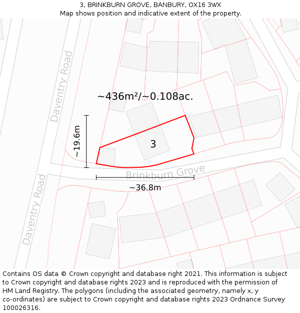 3, BRINKBURN GROVE, BANBURY, OX16 3WX: Plot and title map