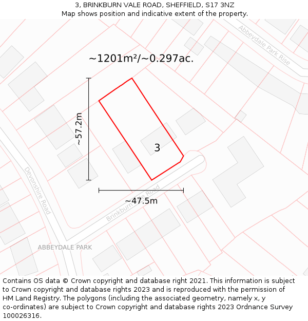 3, BRINKBURN VALE ROAD, SHEFFIELD, S17 3NZ: Plot and title map