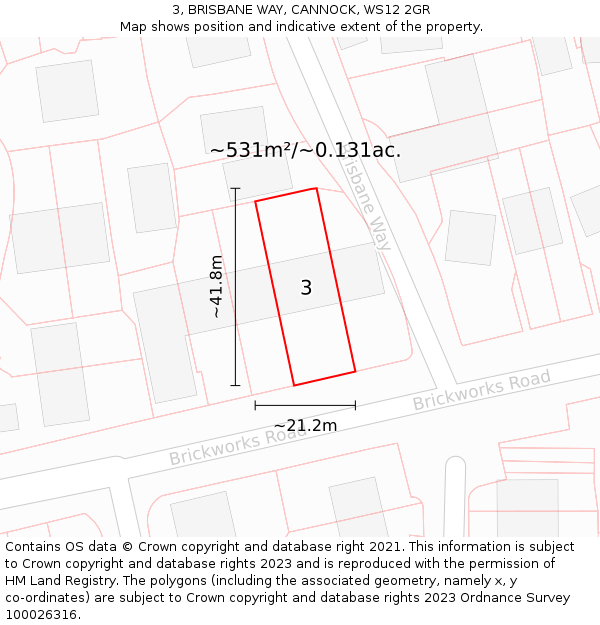 3, BRISBANE WAY, CANNOCK, WS12 2GR: Plot and title map