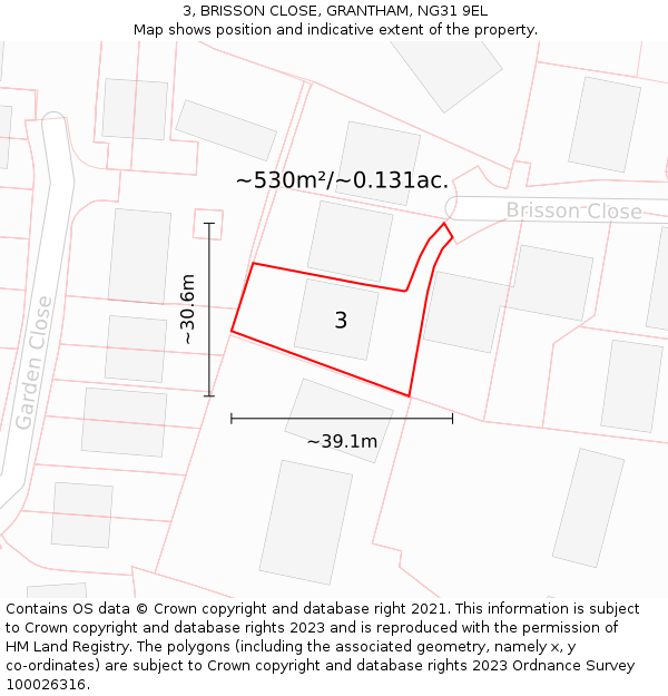 3, BRISSON CLOSE, GRANTHAM, NG31 9EL: Plot and title map