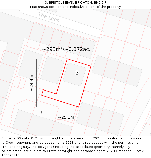 3, BRISTOL MEWS, BRIGHTON, BN2 5JR: Plot and title map