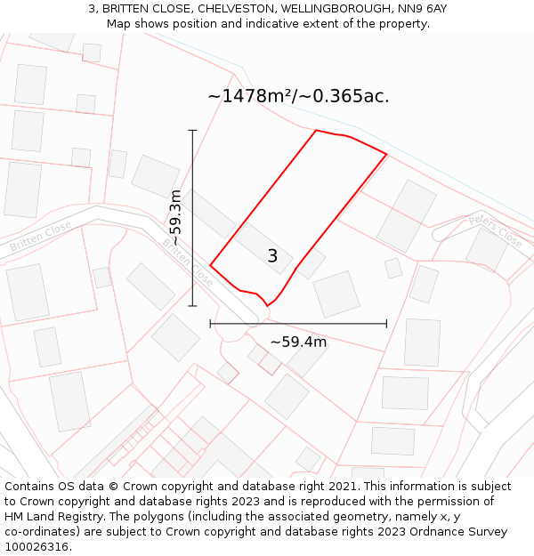 3, BRITTEN CLOSE, CHELVESTON, WELLINGBOROUGH, NN9 6AY: Plot and title map