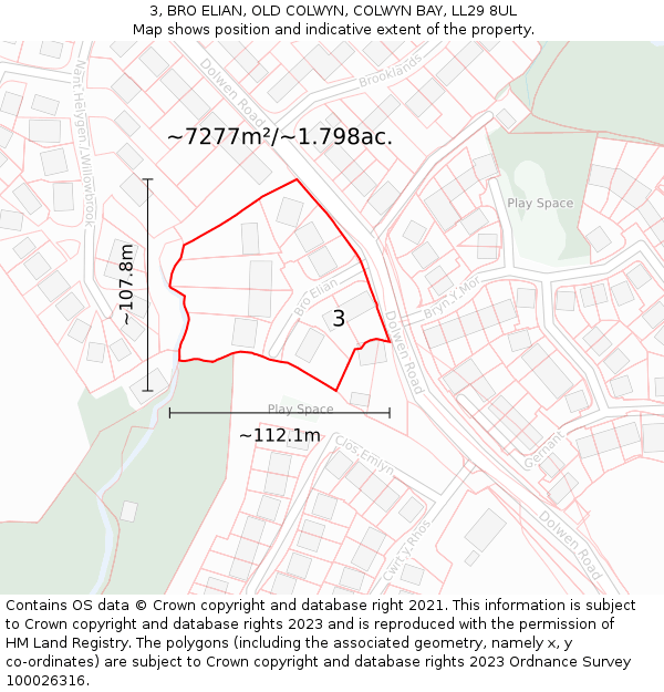 3, BRO ELIAN, OLD COLWYN, COLWYN BAY, LL29 8UL: Plot and title map