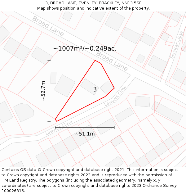 3, BROAD LANE, EVENLEY, BRACKLEY, NN13 5SF: Plot and title map