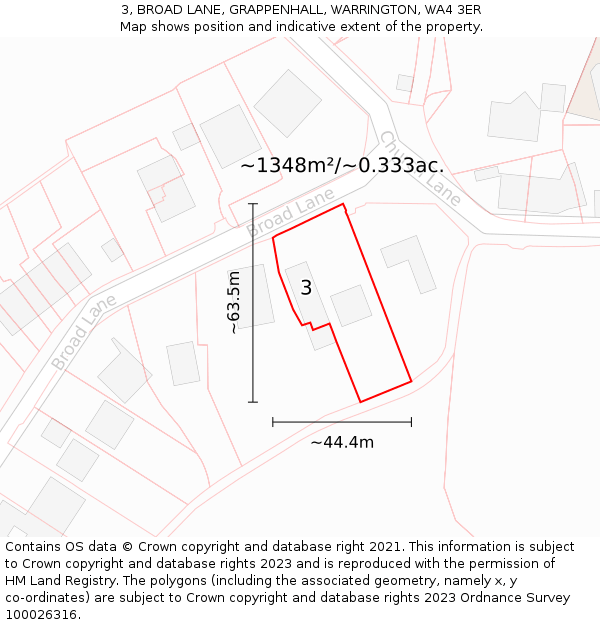 3, BROAD LANE, GRAPPENHALL, WARRINGTON, WA4 3ER: Plot and title map