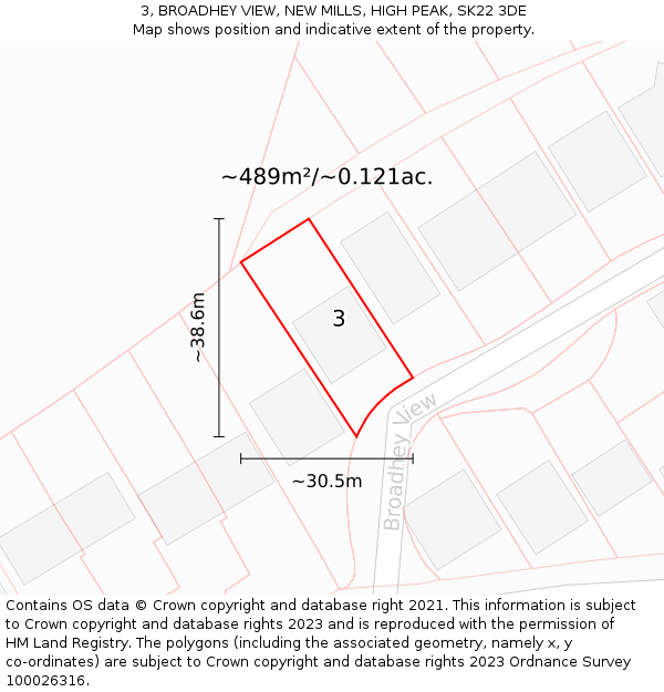 3, BROADHEY VIEW, NEW MILLS, HIGH PEAK, SK22 3DE: Plot and title map