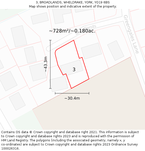 3, BROADLANDS, WHELDRAKE, YORK, YO19 6BS: Plot and title map