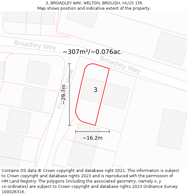 3, BROADLEY WAY, WELTON, BROUGH, HU15 1TA: Plot and title map