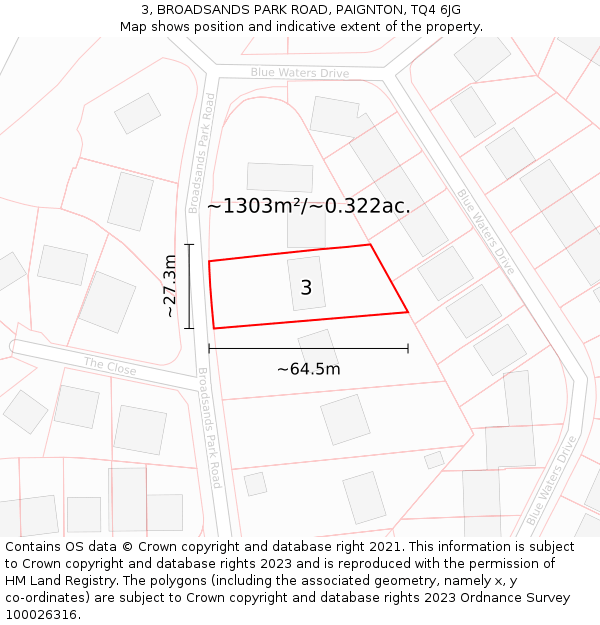 3, BROADSANDS PARK ROAD, PAIGNTON, TQ4 6JG: Plot and title map