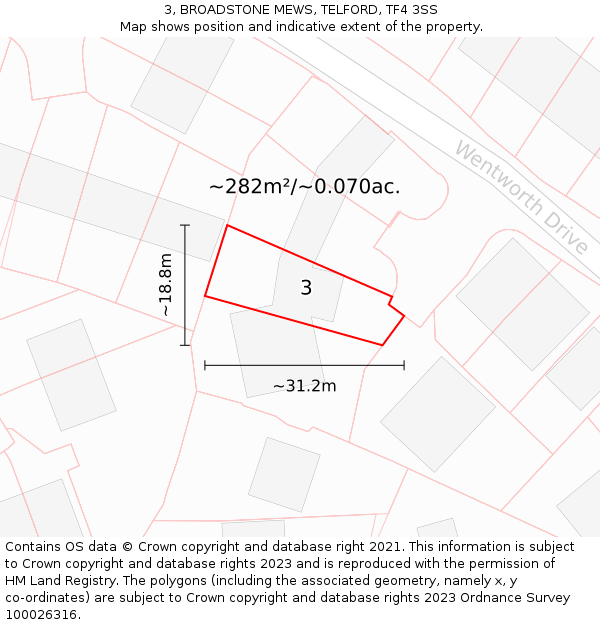 3, BROADSTONE MEWS, TELFORD, TF4 3SS: Plot and title map