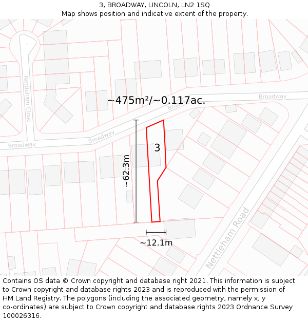 3, BROADWAY, LINCOLN, LN2 1SQ: Plot and title map