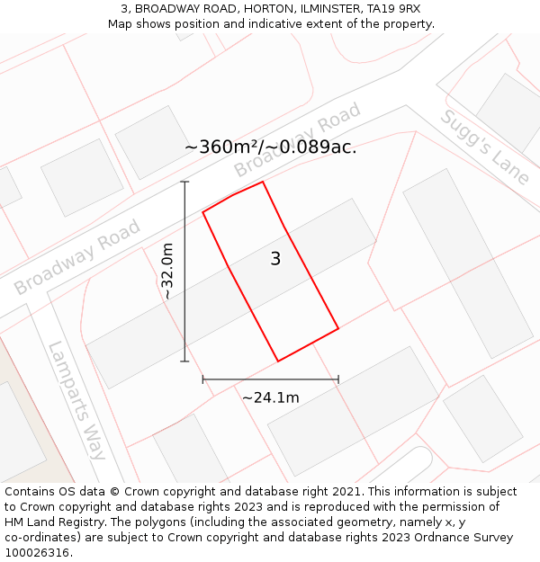 3, BROADWAY ROAD, HORTON, ILMINSTER, TA19 9RX: Plot and title map