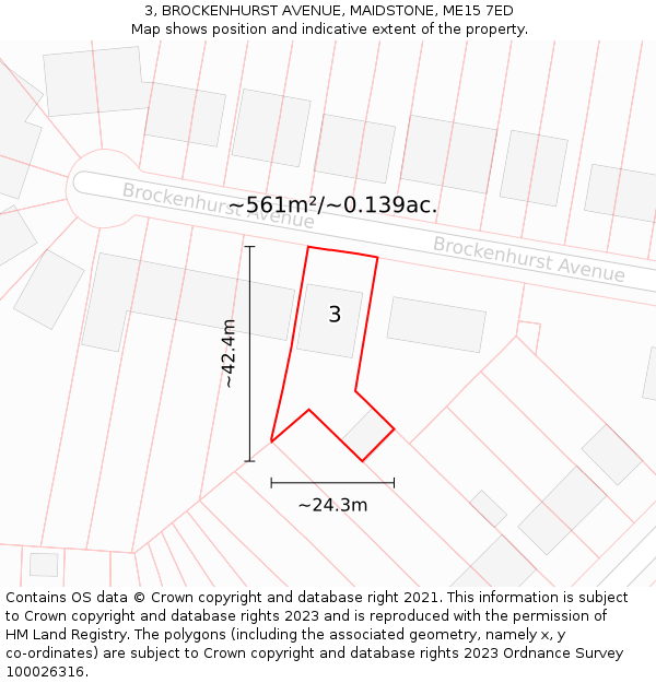 3, BROCKENHURST AVENUE, MAIDSTONE, ME15 7ED: Plot and title map