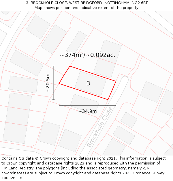 3, BROCKHOLE CLOSE, WEST BRIDGFORD, NOTTINGHAM, NG2 6RT: Plot and title map