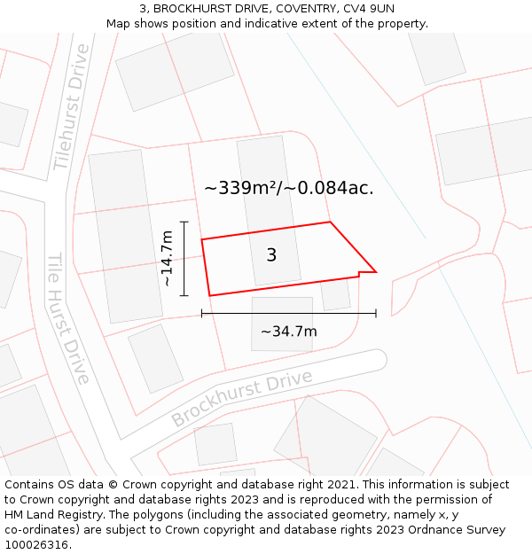 3, BROCKHURST DRIVE, COVENTRY, CV4 9UN: Plot and title map