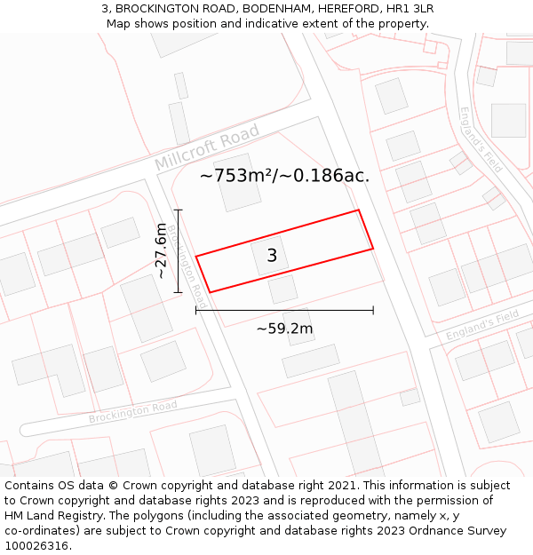 3, BROCKINGTON ROAD, BODENHAM, HEREFORD, HR1 3LR: Plot and title map