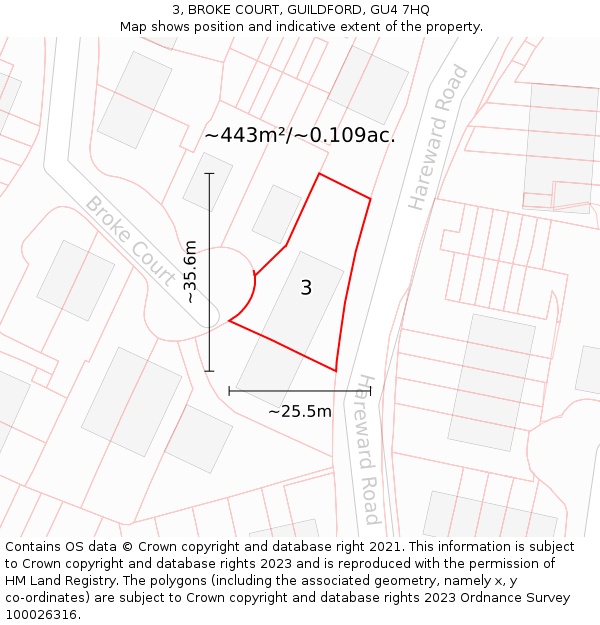 3, BROKE COURT, GUILDFORD, GU4 7HQ: Plot and title map