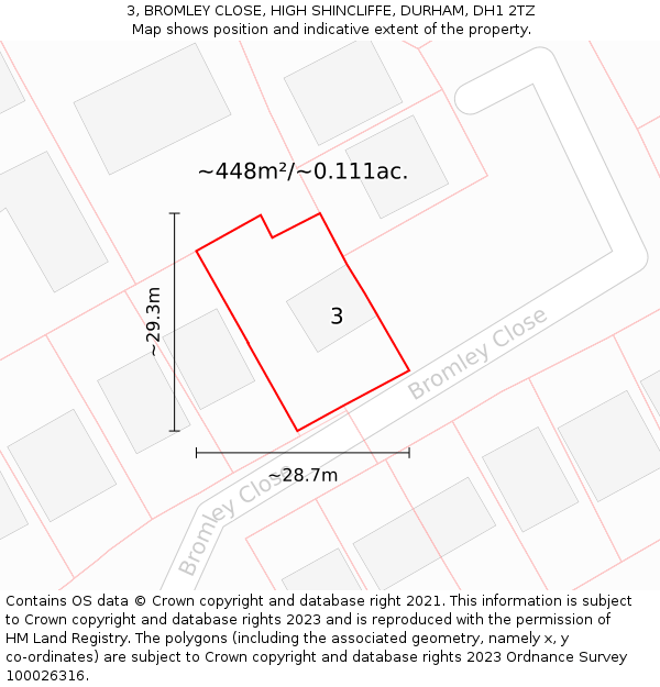 3, BROMLEY CLOSE, HIGH SHINCLIFFE, DURHAM, DH1 2TZ: Plot and title map