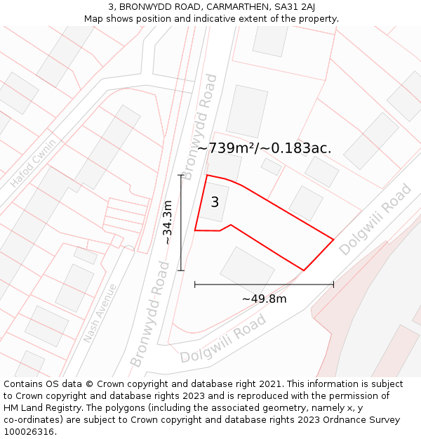 3, BRONWYDD ROAD, CARMARTHEN, SA31 2AJ: Plot and title map