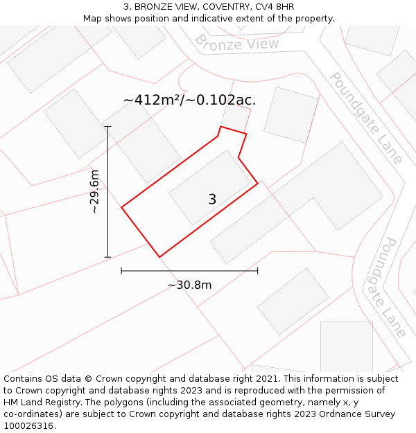 3, BRONZE VIEW, COVENTRY, CV4 8HR: Plot and title map