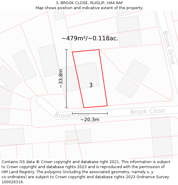 3, BROOK CLOSE, RUISLIP, HA4 8AF: Plot and title map
