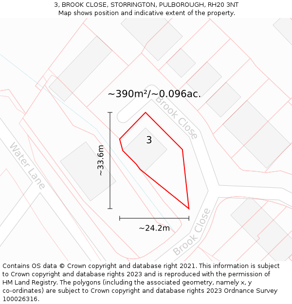 3, BROOK CLOSE, STORRINGTON, PULBOROUGH, RH20 3NT: Plot and title map