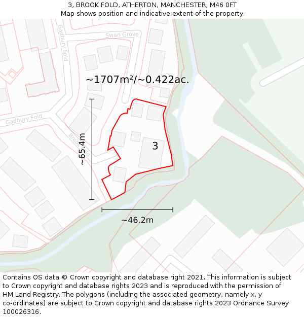 3, BROOK FOLD, ATHERTON, MANCHESTER, M46 0FT: Plot and title map