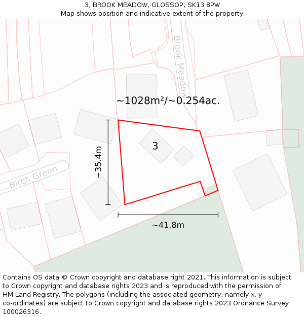 3, BROOK MEADOW, GLOSSOP, SK13 8PW: Plot and title map