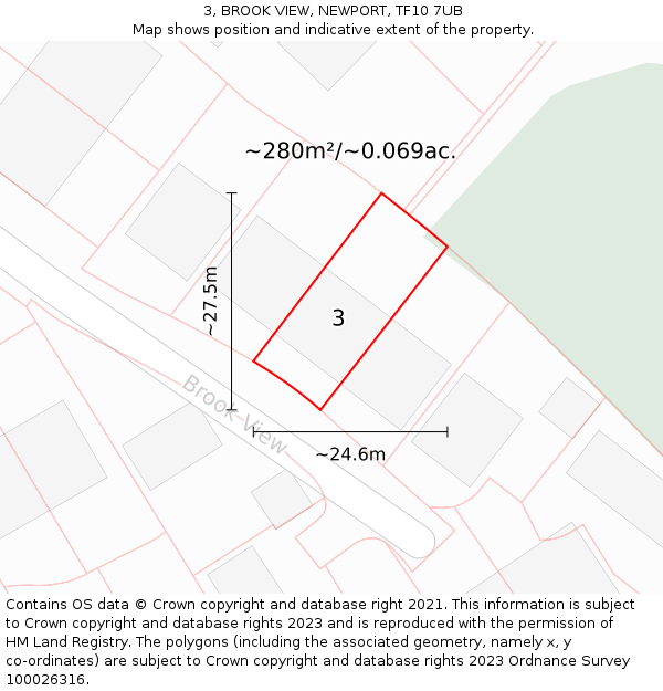 3, BROOK VIEW, NEWPORT, TF10 7UB: Plot and title map