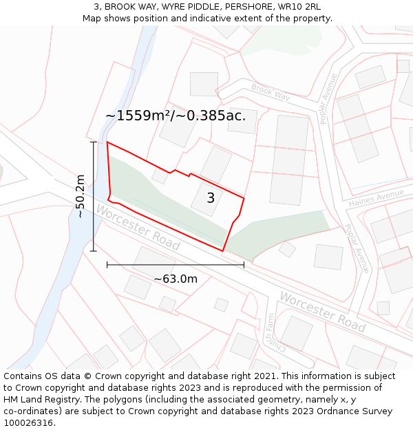 3, BROOK WAY, WYRE PIDDLE, PERSHORE, WR10 2RL: Plot and title map