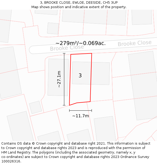 3, BROOKE CLOSE, EWLOE, DEESIDE, CH5 3UP: Plot and title map