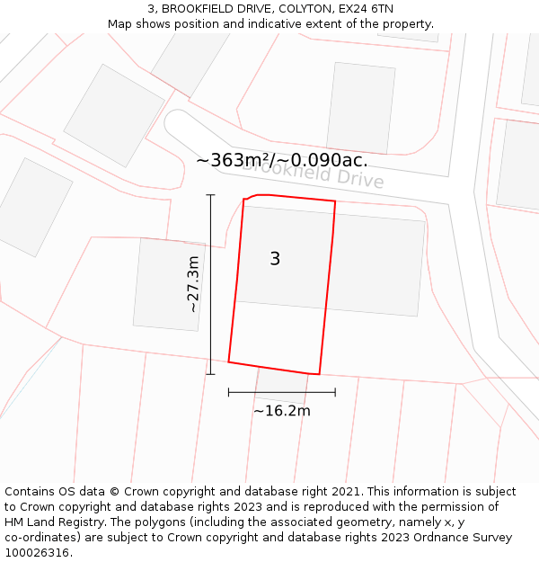 3, BROOKFIELD DRIVE, COLYTON, EX24 6TN: Plot and title map