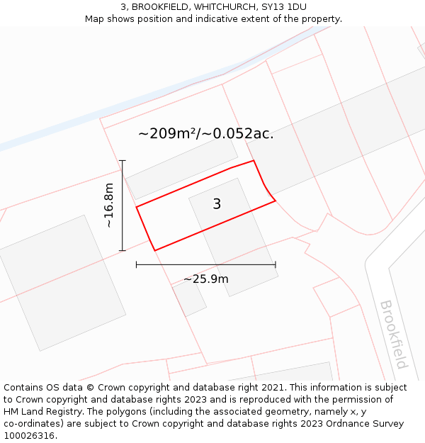 3, BROOKFIELD, WHITCHURCH, SY13 1DU: Plot and title map