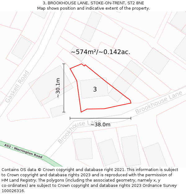 3, BROOKHOUSE LANE, STOKE-ON-TRENT, ST2 8NE: Plot and title map