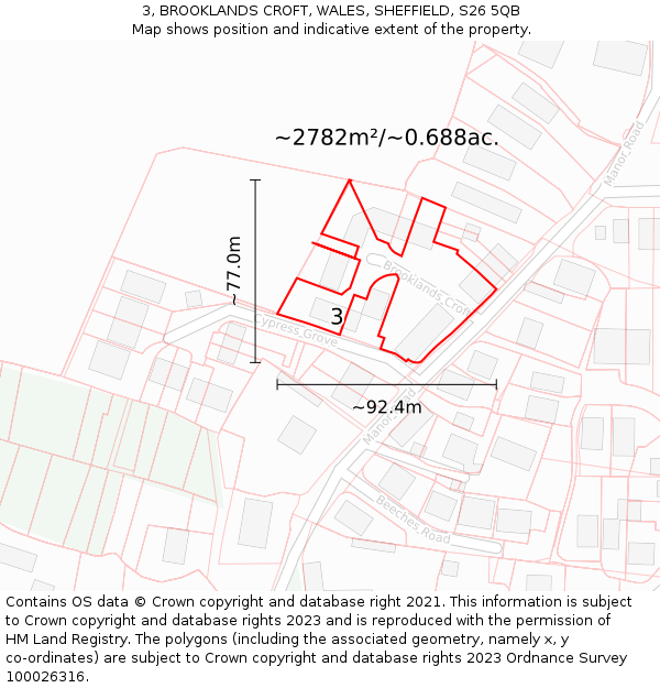 3, BROOKLANDS CROFT, WALES, SHEFFIELD, S26 5QB: Plot and title map