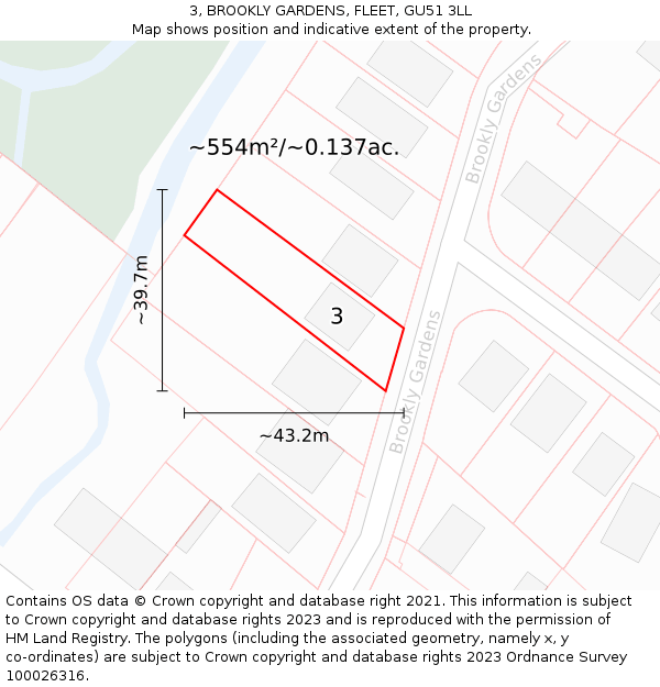 3, BROOKLY GARDENS, FLEET, GU51 3LL: Plot and title map