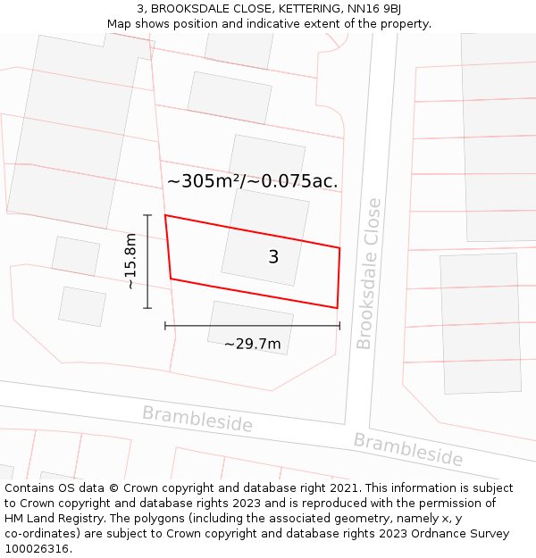 3, BROOKSDALE CLOSE, KETTERING, NN16 9BJ: Plot and title map